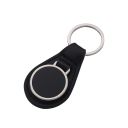 Laser Engraving Leather Metal Keychain with Black Aluminum Insert-oval shape