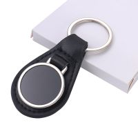 Laser Engraving Leather Metal Keychain with Black Aluminum Insert-oval shape