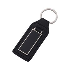 Laser Engraving Black Leather Metal Keychain with Black Aluminum Insert-Rectangle