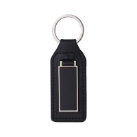 Laser Engraving Black Leather Metal Keychain with Black Aluminum Insert-Rectangle