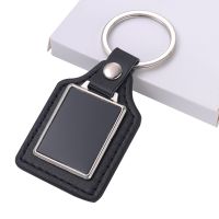 Laser Engraving Black Leather Metal Keychain with Black Aluminum Insert-PLS013