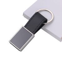 Laser Engraving Leather Metal Keychain with Black Aluminum Insert-PLS014