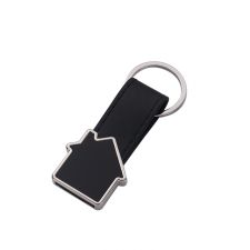 Laser Engraving Leather Metal Keychain with Black Aluminum Insert-house