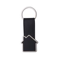 Laser Engraving Leather Metal Keychain with Black Aluminum Insert-house