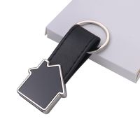 Laser Engraving Leather Metal Keychain with Black Aluminum Insert-house