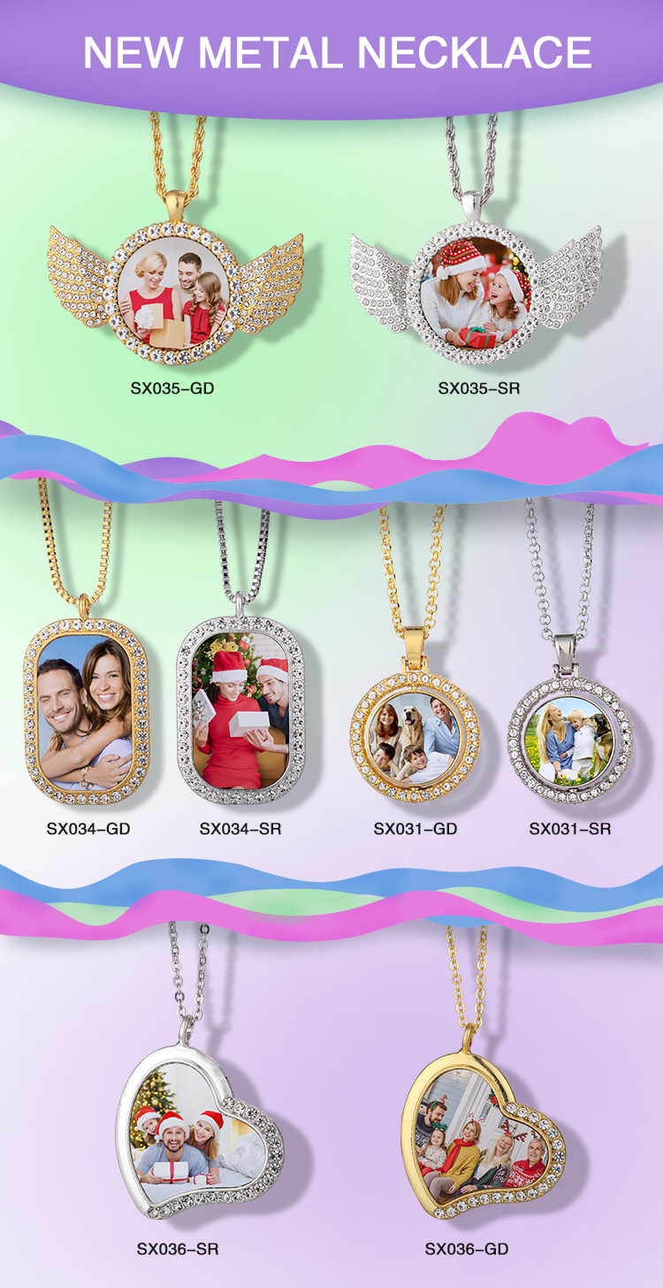 Sublimation Blank Rhinestones Heart Necklaces