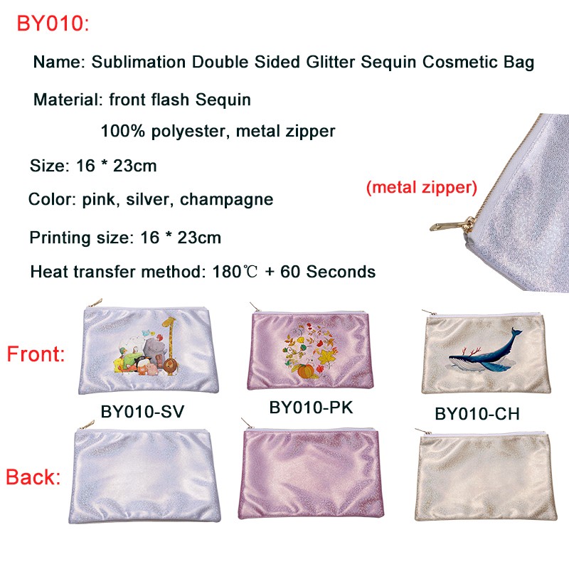 Sublimation Glitter Makeup Bags-silver