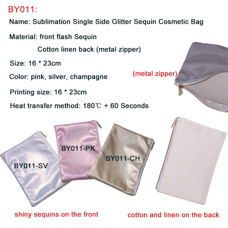 Sublimation Glitter Makeup Bags-silver