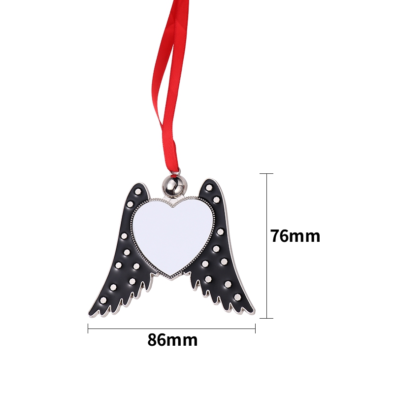 Sublimation Blank Metal Angel Wings Heart Christmas Ornaments (black)