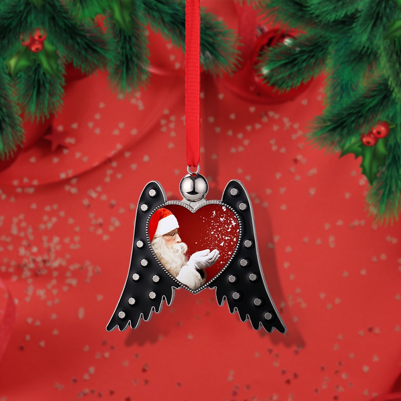 Sublimation Blank Metal Angel Wings Heart Christmas Ornaments (black)