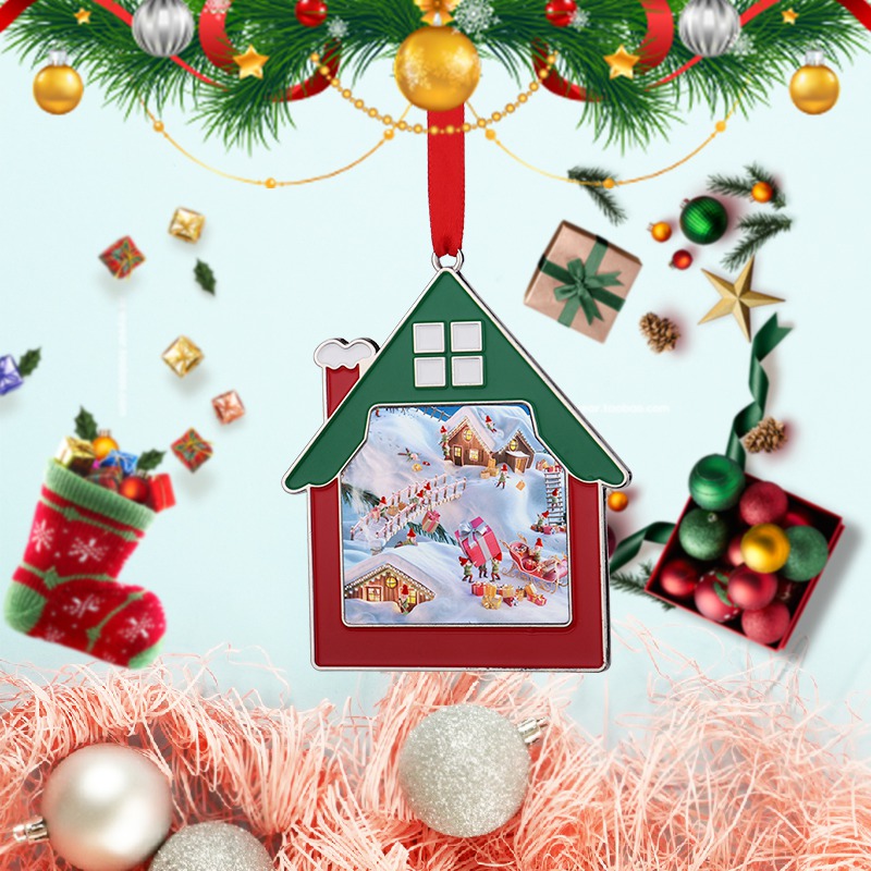 Sublimation Blank Metal House Shape Christmas Ornaments