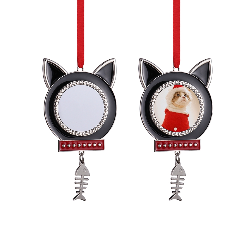 Sublimation Blank Metal Cat Shape Christmas Ornaments