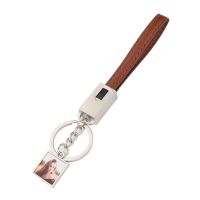 Sublimation Square Shape USB Charging Cable Keychain（brown）