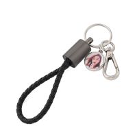 Sublimation Round Tag  Plastic Rope USB Keychain (Black)