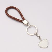 Sublimation Heart Tag  Leather Braided Rope Keychain （brown）