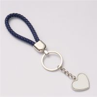 Sublimation Heart Tag Leather Braided Rope Keychain （blue）