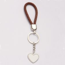 Sublimation Heart Tag  Leather Braided Rope Keychain （brown）