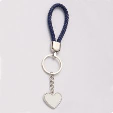 Sublimation Heart Tag Leather Braided Rope Keychain （blue）