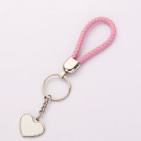 Sublimation Heart Tag Leather Braided Rope Keychain （pink）