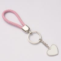 Sublimation Heart Tag Leather Braided Rope Keychain （pink）