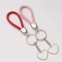 Sublimation Heart Tag  Leather Braided Rope Keychain （red）