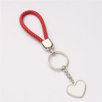 Sublimation Heart Tag  Leather Braided Rope Keychain （red）