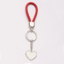 Sublimation Heart Tag  Leather Braided Rope Keychain （red）