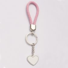 Sublimation Heart Tag Leather Braided Rope Keychain （pink）