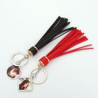 Sublimation Square Tag Leather Tassel Keychain(red)