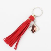 Sublimation Square Tag Leather Tassel Keychain(red)