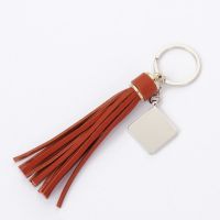 Sublimation Square Shape Tag Leather Rope Tassel Keychain (brown)