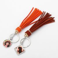 Sublimation Square Shape Tag Leather Rope Tassel Keychain (brown)