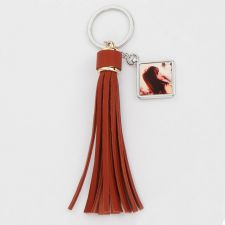 Sublimation Square Shape Tag Leather Rope Tassel Keychain (brown)