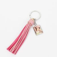 Sublimation Leather Rope Tassel Keychain with Rectangular tag  (pink)