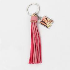 Sublimation Leather Rope Tassel Keychain with Rectangular tag  (pink)