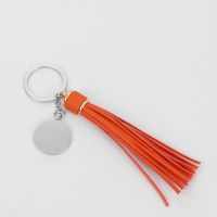 Sublimation Round Shape Tag Leather Rope Tassel Keychain (orange )