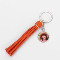 Sublimation Round Shape Tag Leather Rope Tassel Keychain (orange )