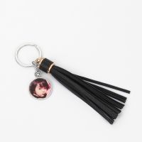 Sublimation Round Shape Tag Leather Rope Tassel Keychain (black)