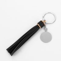 Sublimation Round Shape Tag Leather Rope Tassel Keychain (black)