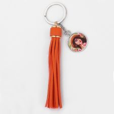 Sublimation Round Shape Tag Leather Rope Tassel Keychain (orange )