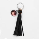 Sublimation Round Shape Tag Leather Rope Tassel Keychain (black)