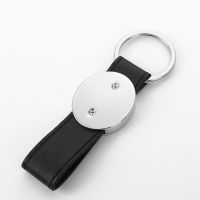 Sublimation Oval Tag Black Leather Keychain