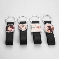 Sublimation Oval Tag Black Leather Keychain