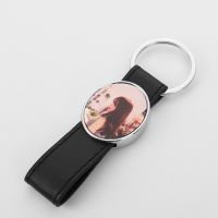 Sublimation Oval Tag Black Leather Keychain