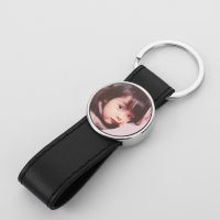 Sublimation Round Shape Black Leather Keychain