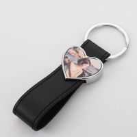 Sublimation Heart Shape Black Leather Keychain