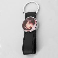 Sublimation Round Shape Black Leather Keychain