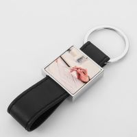 Sublimation Square Shape Black Leather Keychain