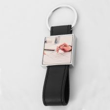 Sublimation Square Shape Black Leather Keychain