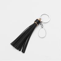 Sublimation Blank Leather Tassel Keychain with Oval Tag (black)